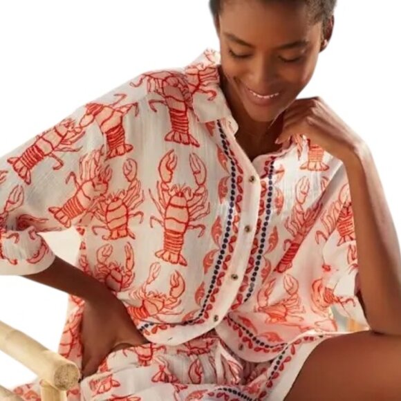 Anthropologie Tops - Anthropologie Lobster Essential Gauzy Shirt Small